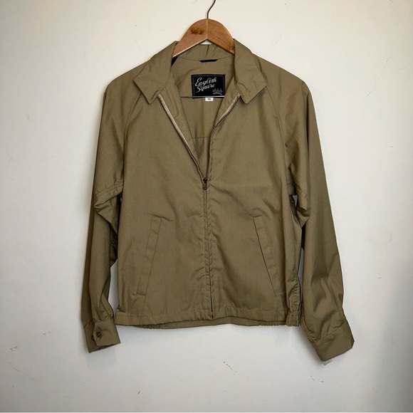 Vintage English Squire Bomber Racer Jacket Mens 36R Mechanic Work Khaki Dad USA - Picture 1 of 11